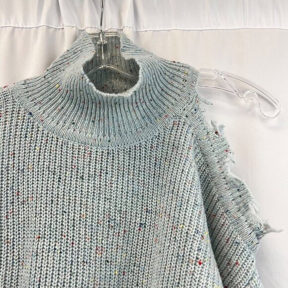 Zenana Women’s Distressed Mock Neck Knit Sweater Blue/Multi Size XS - Picture 3 of 8